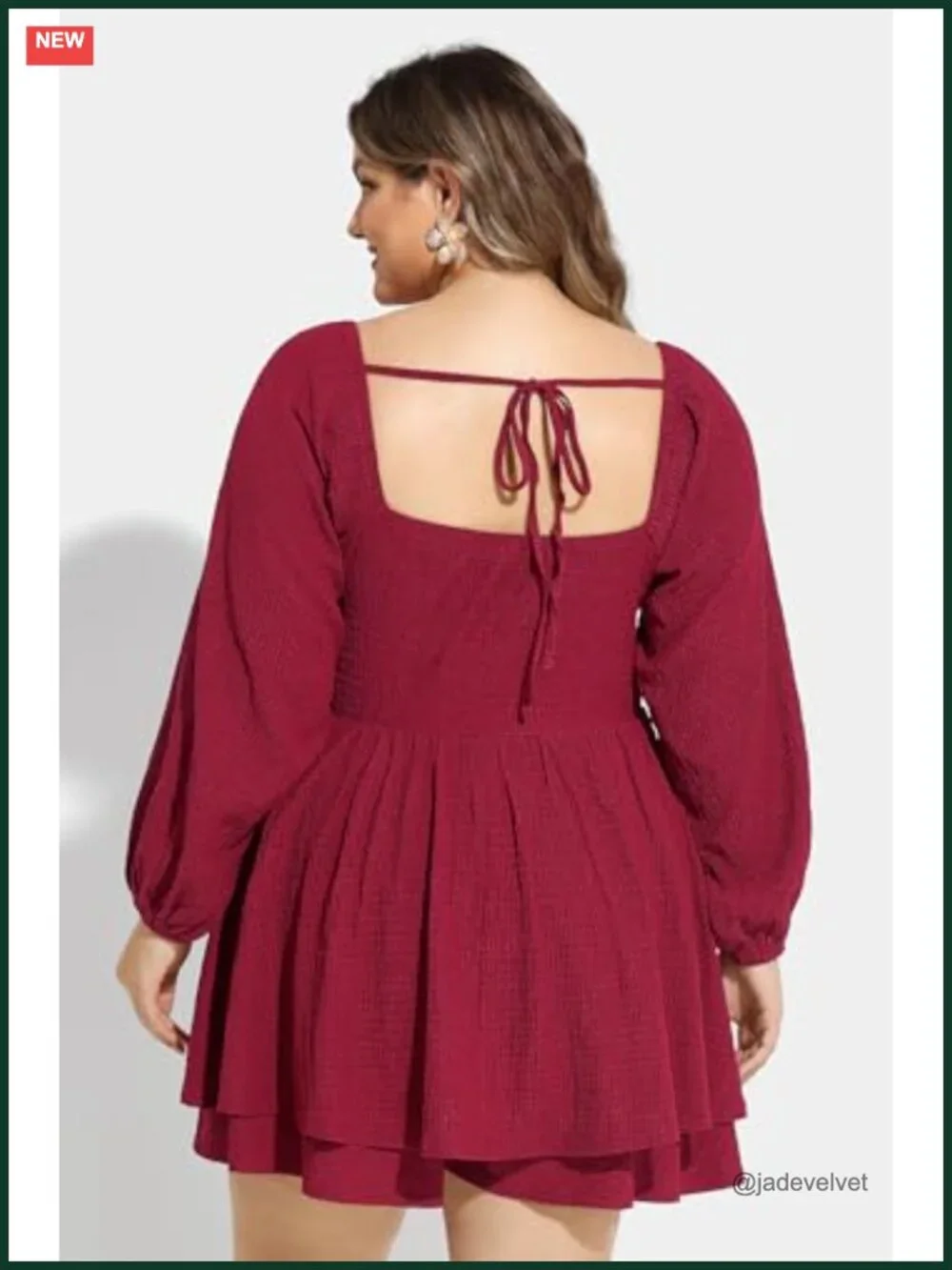 Plus Size Square Neck Puff Sleeve Mini Dress A-Line Tiered Flowy
